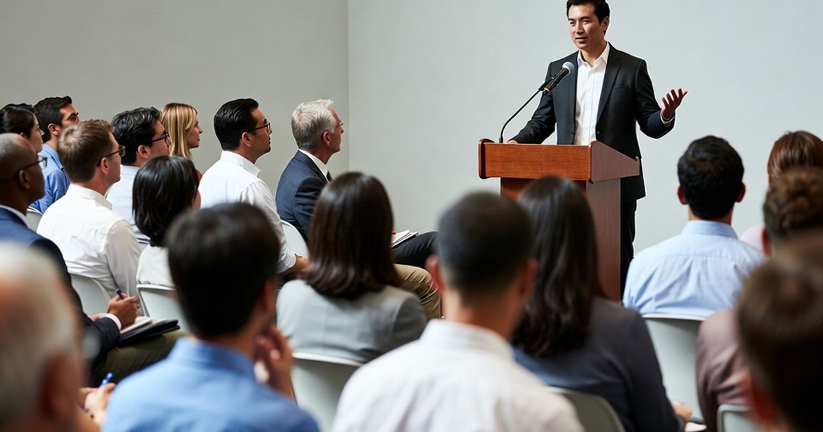 How many words in a 5 minute speech Speaker giving a 5 minute speech at a podium in front of an audience